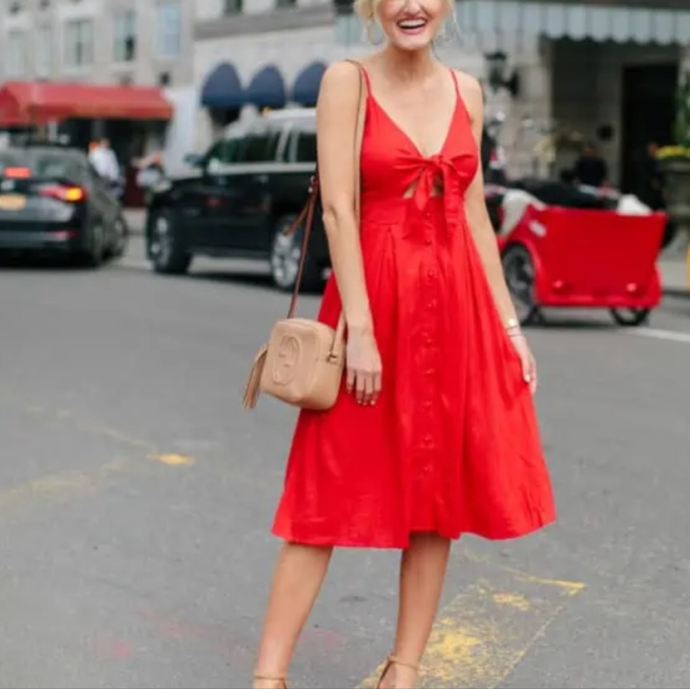 Red Tie Front A-line Dress